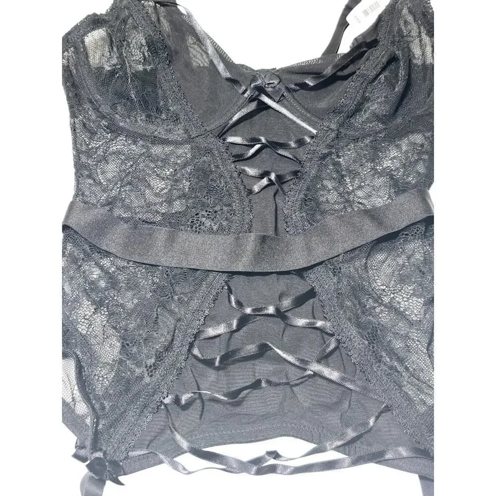 NWT Adore Me Women's Lingerie Lace Mesh Bustier Black Size‎ 32D Valentines Day